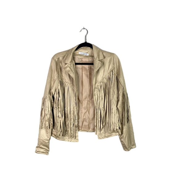 NEW! Western Fringe Soft Faux Suede Open Style Lined Jacket Coat M Light Tan - Picture 11 of 12